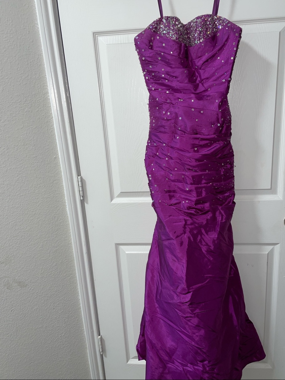 Strapless Fuchsia Crystal-Embellished Prom Dress